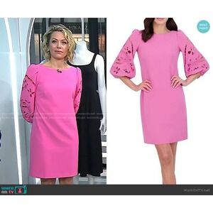 Vince Camuto Pink Laser Cut Puff Sleeve Shift Dress‎ Size 6 New